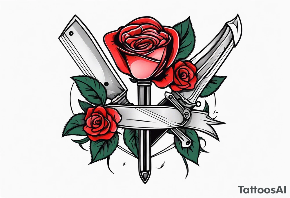 Messer mit Stacheldraht und Rose tattoo idea