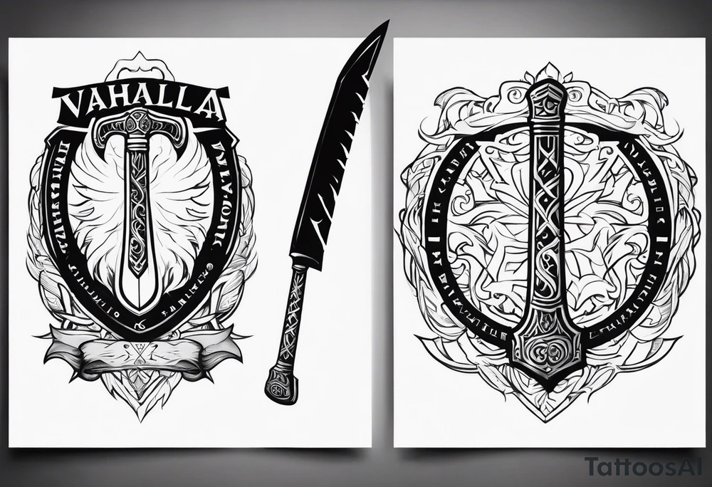 Valhalla sword axe shield tattoo idea