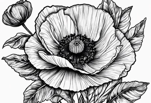 Poppy flowers with the date 1/15/22 in Roman numerals tattoo idea