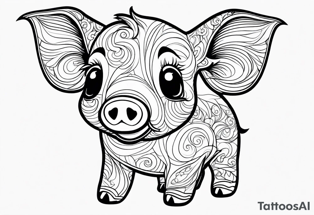 very cute happy piglet.
outline only.
black and white only.
only show the piglet. no extra lines or decoration.
no black shading.
dont make the ears too big.
draw only with very thin lines (1px)

should look like a tattoo that will only take 15 minutes to draw tattoo idea