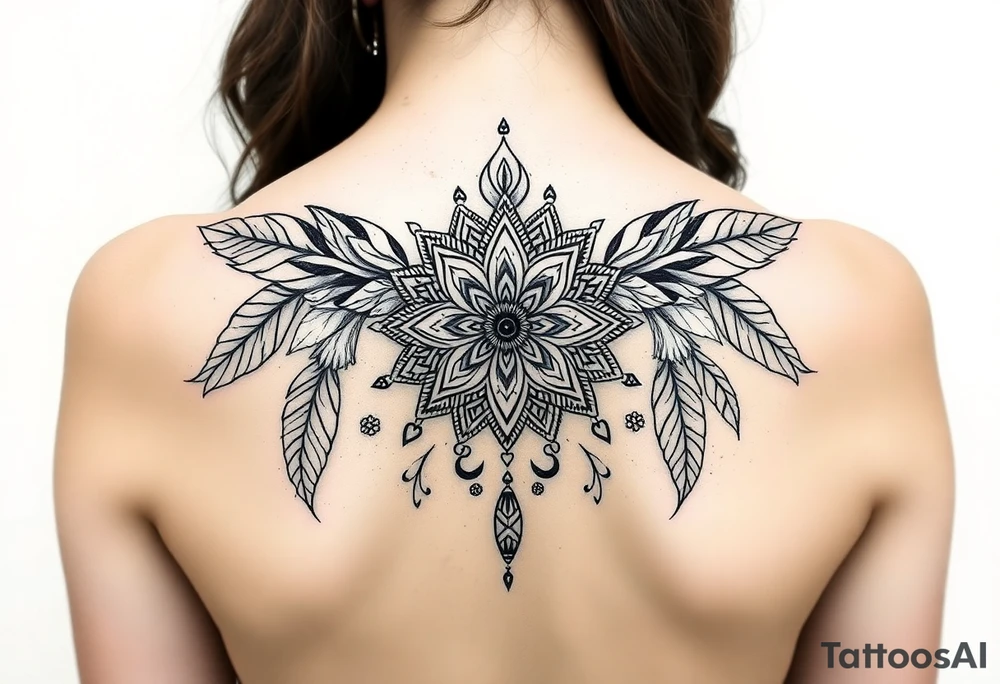 spiritual feathers ornamental mandala shaman tattoo idea