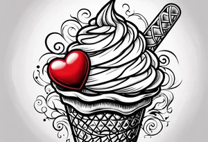 ice cream cone with one round scoop of ice cream and a red heart tattoo idea
