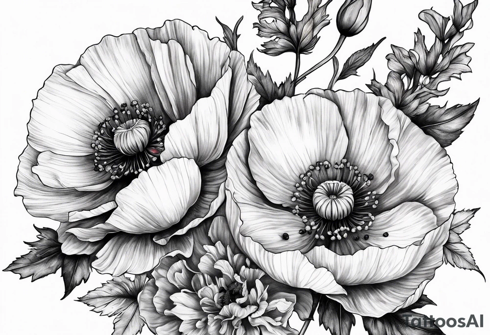 Poppy and larkspur tattoo idea