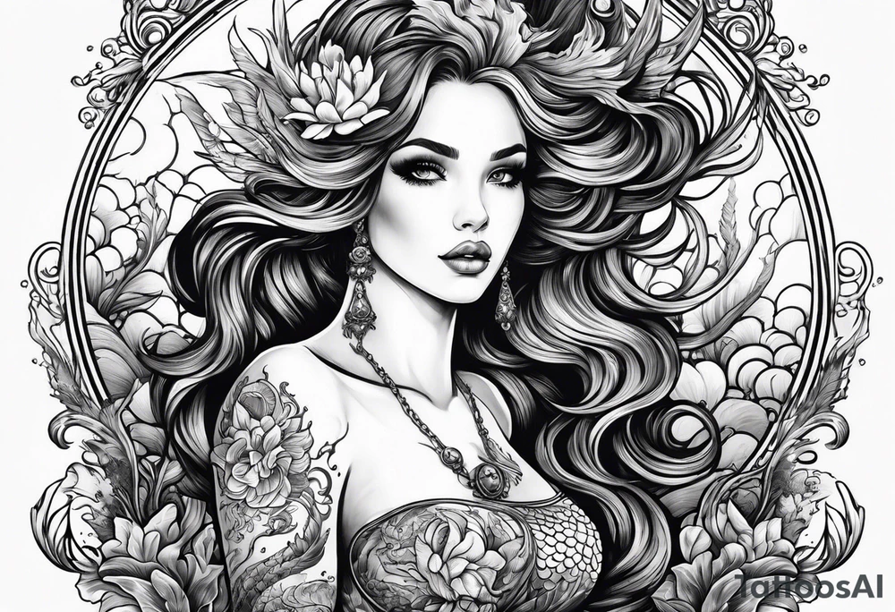 Russian mermaid creepy tattoo idea