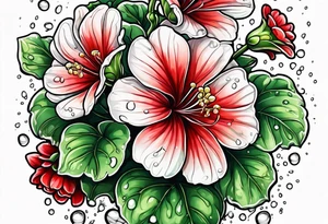 red geraniums with rain drops tattoo idea