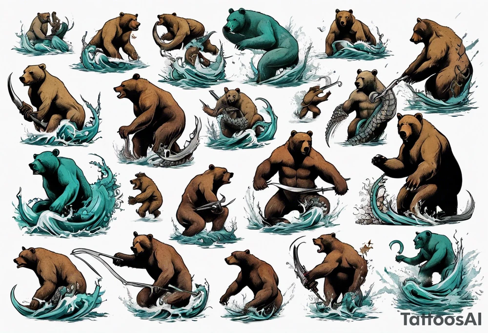 Bear fighting kraken tattoo idea