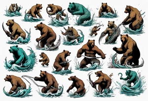 Bear fighting kraken tattoo idea