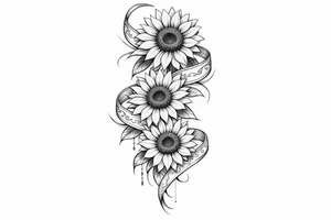 Indian ribbon with 3 cascading sunflowers tattoo idea