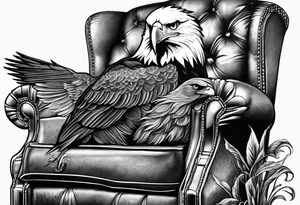 eagle and a female cardinal in a recliner tattoo idea
