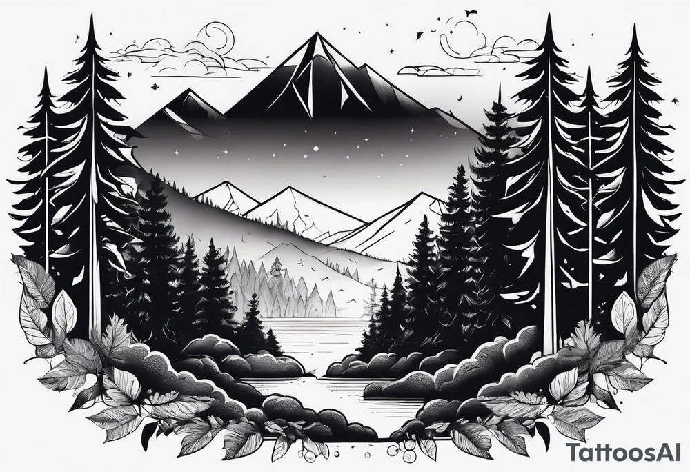 forest along the edges where the fires below and in the distance tattoo idea