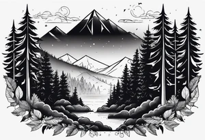 forest along the edges where the fires below and in the distance tattoo idea