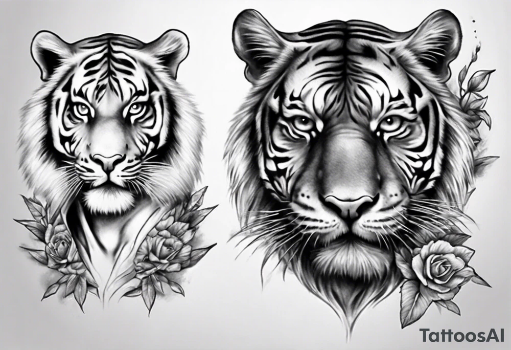 half tiger half human face realistic tattoo idea