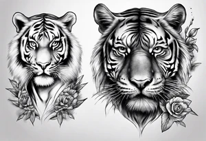 half tiger half human face realistic tattoo idea