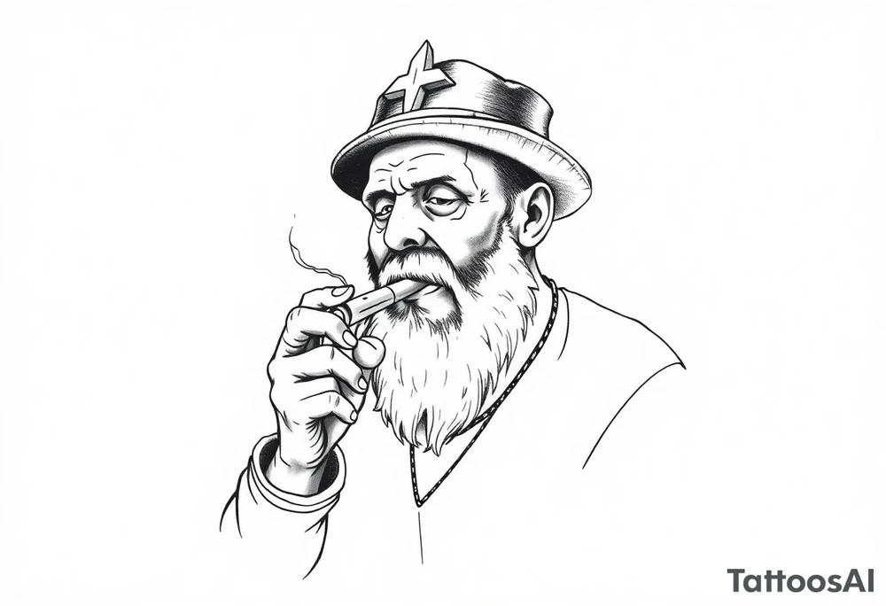 Simple American traditional style pope smoking meth tattoo idea