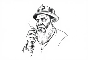 Simple American traditional style pope smoking meth tattoo idea