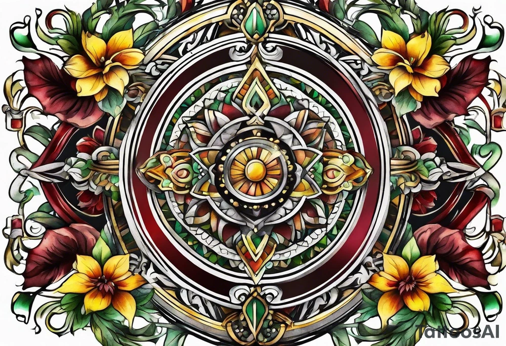 The number 24 with colors green, yellow, maroon and black tattoo idea