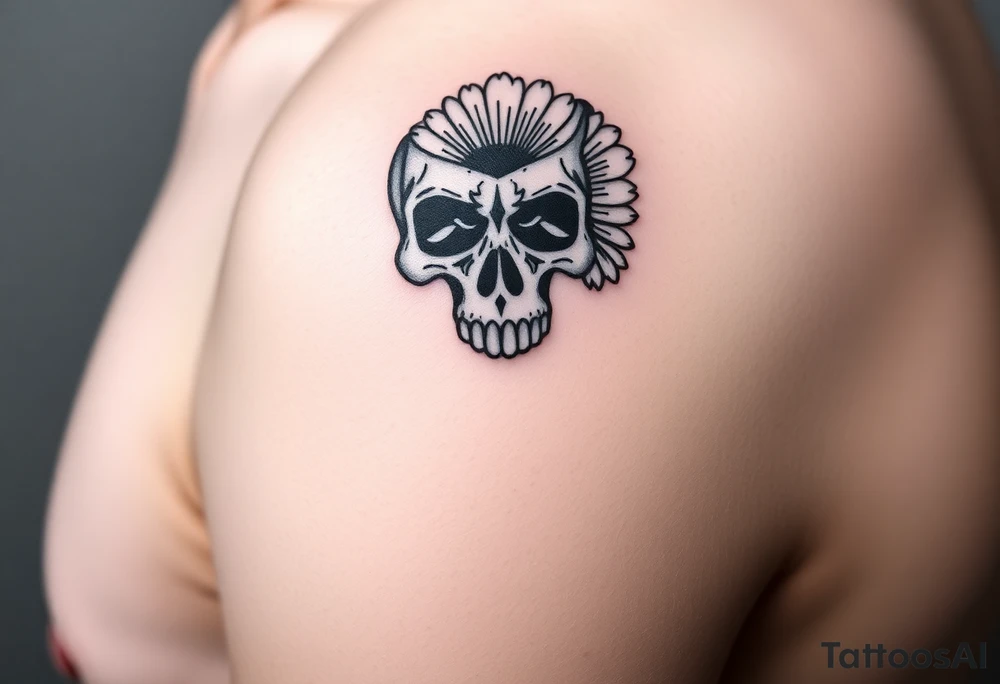 Masculine skull with a diamond and daisy tattoo idea