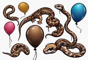 brown ballpython with colored balloons tattoo idea