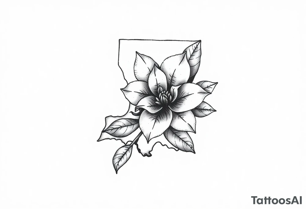 State or louisiana with magnolia flower in tooled leather tattoo idea