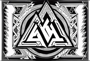 Valhalla 
Sword shield valknut  axe fire tattoo idea