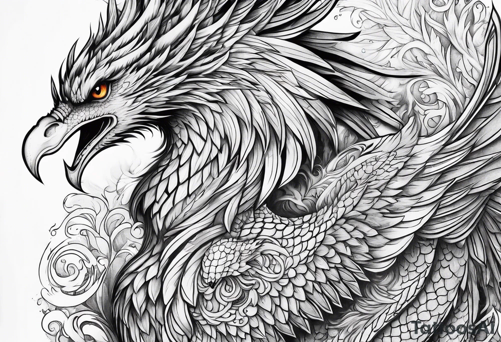 Phoenix bird and dragon tattoo idea