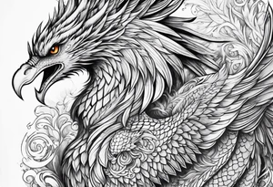 Phoenix bird and dragon tattoo idea