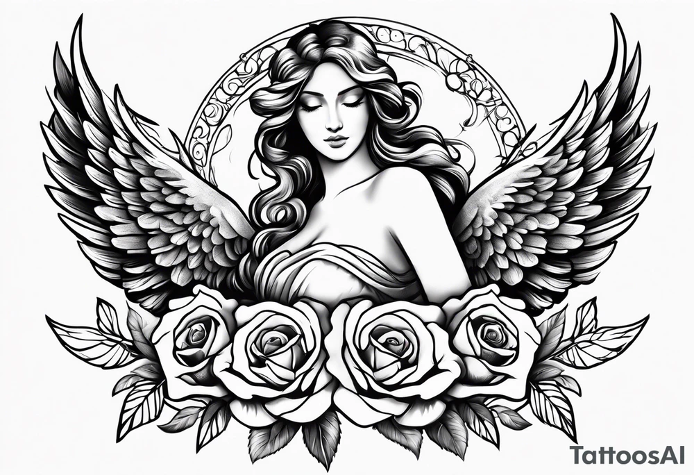 Angels and deamons realistic with roses doves to fit upper inner arm tattoo idea