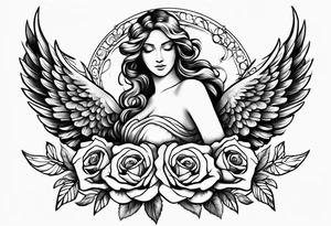 Angels and deamons realistic with roses doves to fit upper inner arm tattoo idea