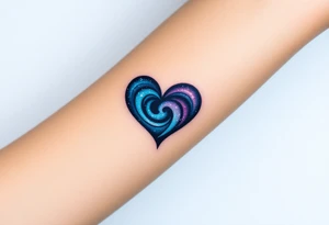 An infinity symbol with a heart made of swirling galaxy patterns, featuring deep blues, purples, and subtle stardust, symbolizing cosmic love tattoo idea