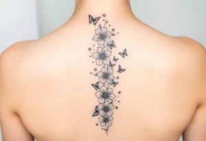 Flowers vertically down the spine surrounded by small butterflies and sparkles

Less flowers tattoo idea