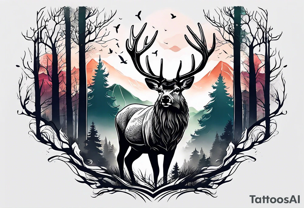 deer forest tattoo idea
