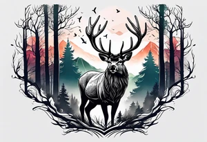 deer forest tattoo idea