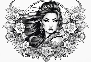 ornate beautiful woman warrior floral  tattoo tattoo idea