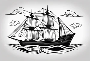 large and dark wooden ship facing left 2 dimensional with black sales tattoo idea