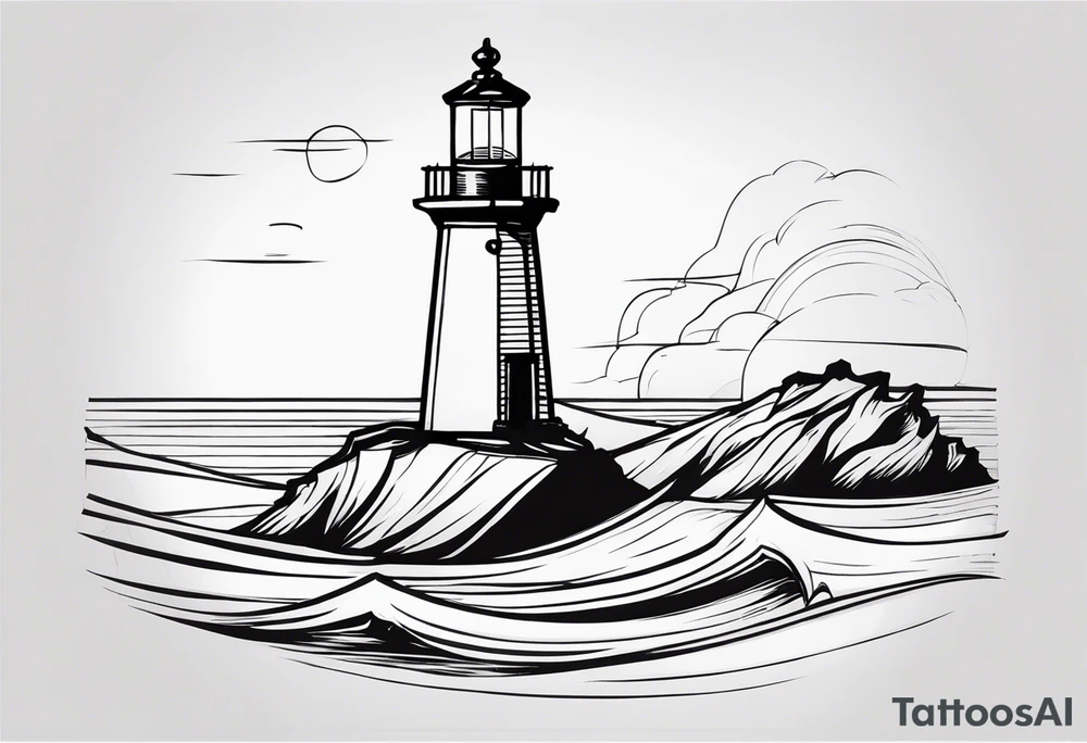 farol no oceano em mar agitado emoldurado tattoo idea