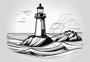 farol no oceano em mar agitado emoldurado tattoo idea