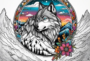 wolf mountain tattoo idea