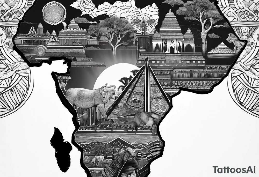 Africa map with symbols African tattoo idea