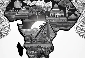 Africa map with symbols African tattoo idea