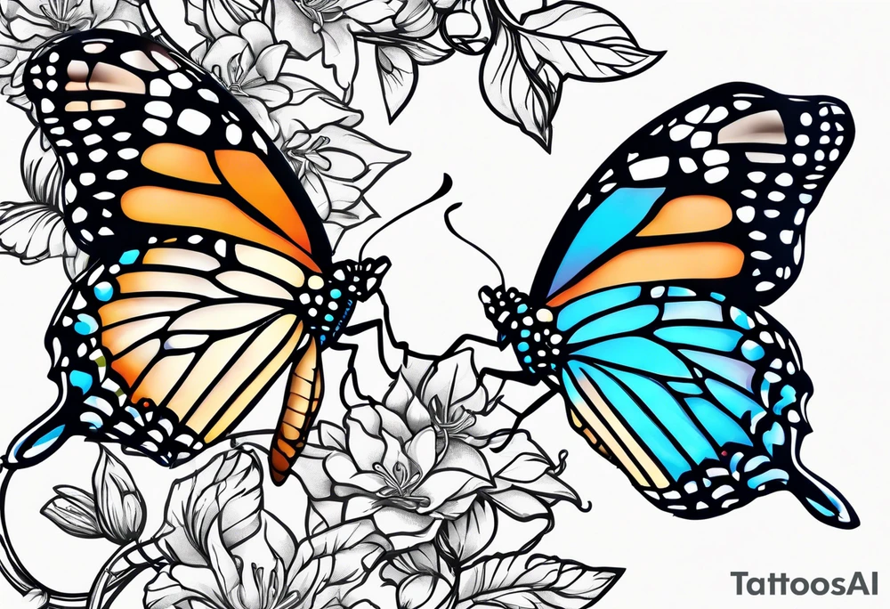 blue monarch butterflies on a vine tattoo idea