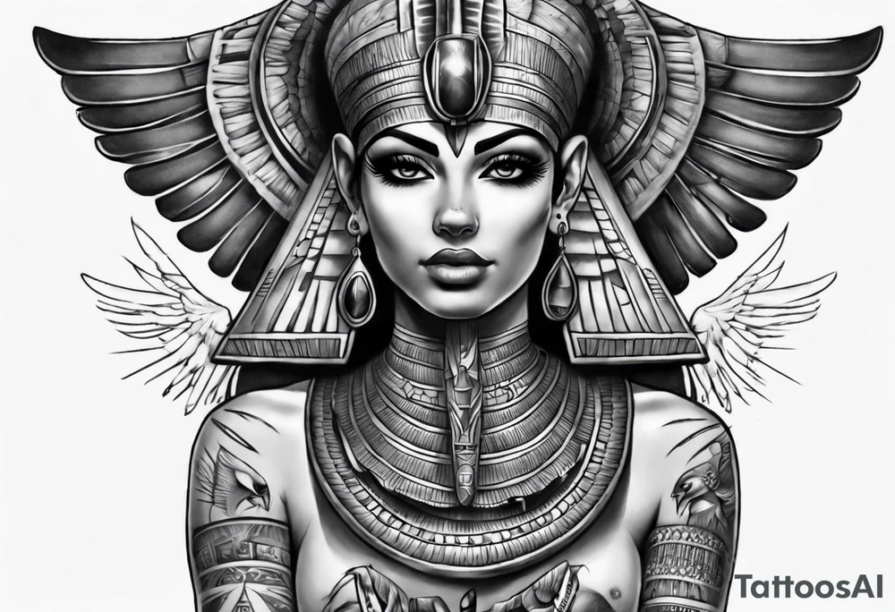 Egyptian full sleeve realistic tattoo idea
