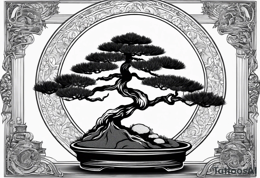 bonsai tree small with rising sun tattoo idea