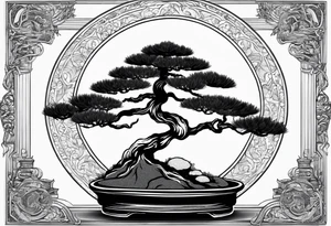 bonsai tree small with rising sun tattoo idea