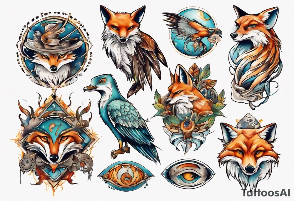 fisch, fuchs und eule tattoo idea