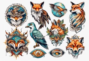 fisch, fuchs und eule tattoo idea