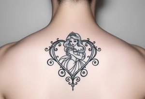 disney sleeping beauty princess in a decorative filigree heart tattoo idea