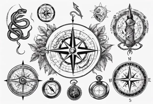 Compass tatoo with snake and gemini tattoo idea