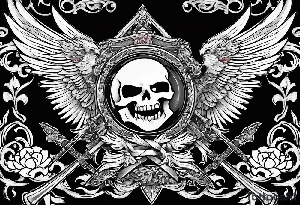 Family crest cool looking with katana tattoo idea