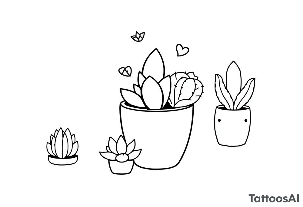 6 unique and Cute succulent and cacti in a pot tattoo idea