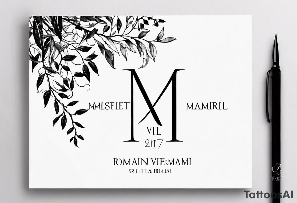 Roman numeral birth dates with vines tattoo idea